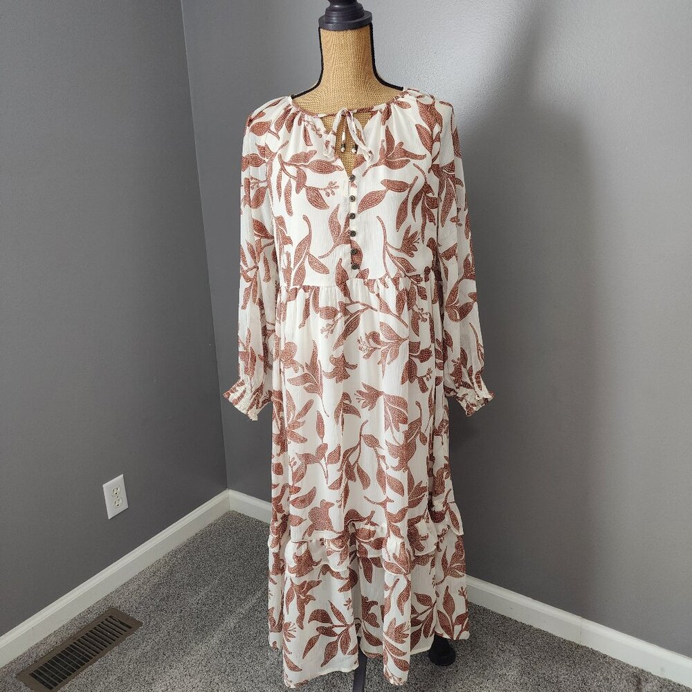 Kate & Sam Ivory/Rust Floral Tiered Peasant Midi Dress - Size Medium - NWT